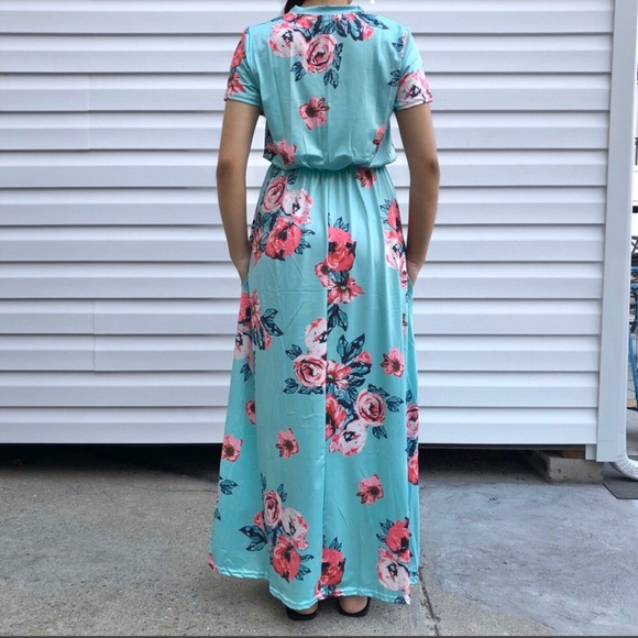 LAST 1: NEW Teal Floral Short Sleeve Maxi Dress - Picture 5 of 6